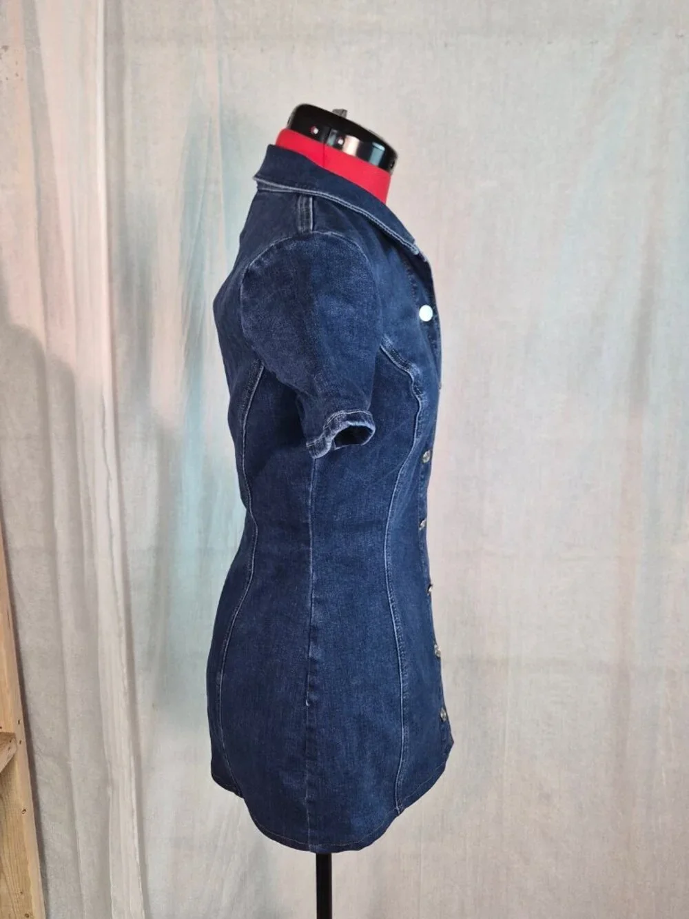 Zara Dark Blue Denim Mini Dress - Picture 4 of 13